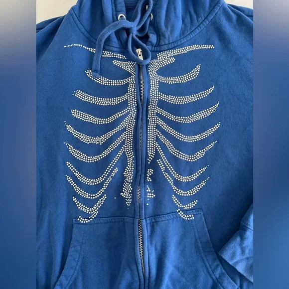 Bones Rhinestone Hoodie - Royal Blue - Picture 5 of 8